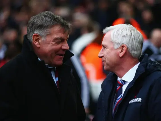 ??  ?? Palace past and present: Sam Allardyce and Alan Pardew shake hands