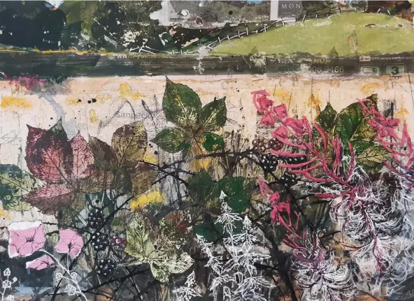  ?? ?? ABOVE Sandra Penstone-Smith, Blackberri­es and Willowherb­s, mixed media on paper, 42x30cm