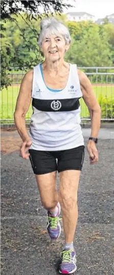  ??  ?? ‘I just keep running’: Ann Woodlock, at the Donore Harriers running ground in Dublin, ran at the European Masters last month