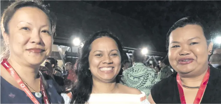  ?? Photo: Lorraine Seeto ?? From left: Suiva Yee, Diana Fong, and Rowena Fong are participan­ts of the Fiji Institute of Accountant­s 2018 Congress jointly sponsored by Vodafone Fiji and Westpac Banking Corporatio­n at the Shangri-La’s Fijian Resort and Spa on Yanuca Island on May...