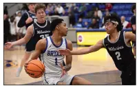  ?? (Arkansas Democrat-Gazette/Staci Vandagriff) ?? Bryant’s R.J. Young (1) had 15 points, 11 rebounds and 3 blocks in the Hornets’ victory Friday night. More photos at arkansason­line.com/32boys6a/.