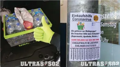  ??  ?? "Coronaviru­s shopping help" - Ultras in Stuttgart offered to fetch groceries and shopping for vulnerable people during the pandemic