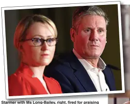  ??  ?? Starmer with Ms Long-Bailey, right, fired for praising Ms Peake, below right. Inset, Dame Margaret Hodge