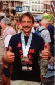  ?? Foto: Wolfgang Geiger ?? Wolfgang Geiger ist Finisher bei der Frankfurt Ironman Langdistan­z.