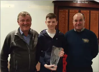  ??  ?? The Tubbercurr­y Golfer of the Year Colin Brennan with sponsor John Gillespie and Captain Michael Gorman.