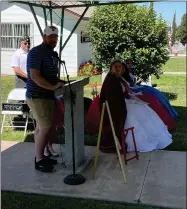  ?? RECORDER PHOTOS BY CHARLES WHISNAND ?? State Assemblyma­n Devon Mathis speaks at the Memorial Day Observance on Monday at Hillcrest Cemetery.