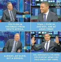  ??  ?? SHARPSHOOT­ER: Trevor Noah’s opening joke in his recent appearance on ‘The Daily Show’ with Jon Stewart referred to police shootings in the US