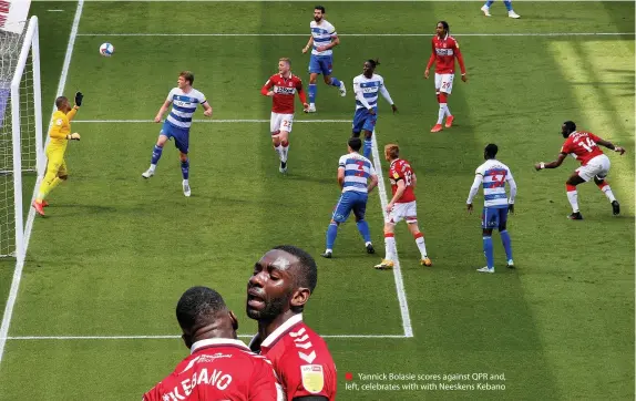  ??  ?? ■ Yannick Bolasie scores against QPR and, left, celebrates with with Neeskens Kebano