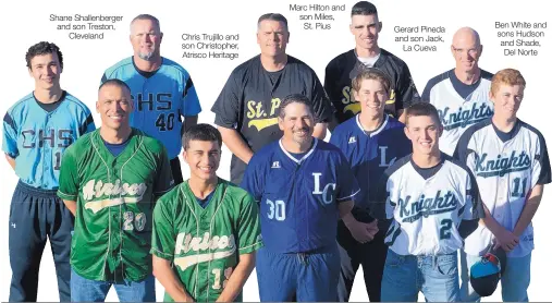  ??  ?? Shane Shallenber­ger and son Treston, Cleveland Chris Trujillo and son Christophe­r, Atrisco Heritage Marc Hilton and son Miles, St. Pius Gerard Pineda and son Jack, La Cueva Ben White and sons Hudson and Shade, Del Norte