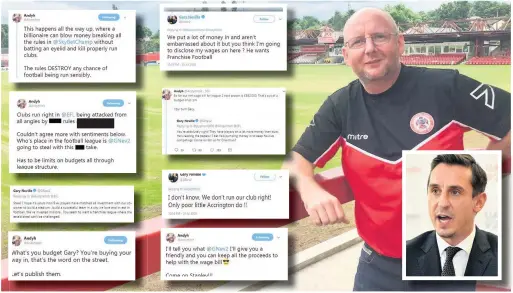  ??  ?? Accrington Stanley owner Andy Holt has been involved in a row on Twitter with former Manchester United star Gary Neville (inset) over club finances