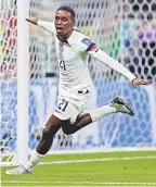  ?? YUKIHITO TAGUCHI/ USA TODAY SPORTS ?? Timothy Weah reacts after scoring for the USA against Wales.