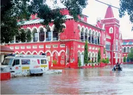  ?? — PTI ?? A view of flooded district hospital after monsoon rainfall in Jabalpur on Sunday.