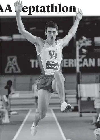  ?? [SUBMITTED] ?? Elmira’s Nathaniel Mechler, now part of the University of Houston’s track team, took the gold in the heptathlon in an NCAA Division 1 competitio­n in Alabama.