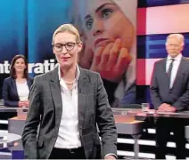  ??  ?? Eklat mit Kalkül: Lächelnd verließ Alice Weidel die ZDF-Talkrunde, stänkerte nachher gegen Moderatori­n Marietta Slomka.