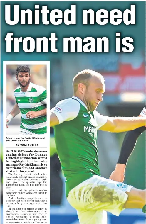  ??  ?? A loan move for Nadir Ciftci could still be on the cards. Striker Simon Murray has produced a good return of goals in the 26 appearance­s