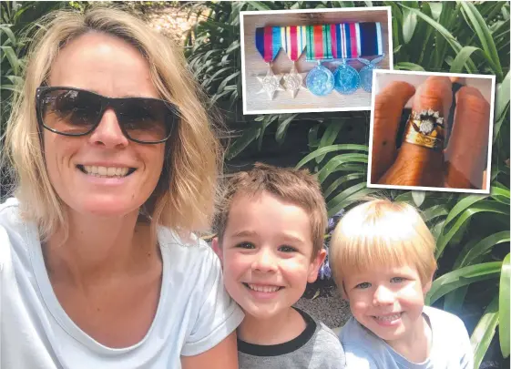  ?? Picture: Supplied ?? Pacific Pines woman Kelly Stevenson and her children, 4 and 6, lost WWII medals and family heirlooms after a break in at their house.