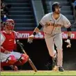  ?? Mark J. Terrill / Associated Press ?? Steven Duggar of the Giants watches his RBI double in the 12th inning Wednesday.