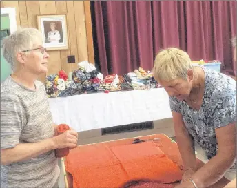  ?? SUBMITTED ?? Joan MacKeigan of River John and Jane Earle of Brule preparing for the giant fabric and yarn sale this Saturday.
