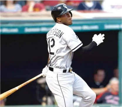  ?? | RON SCHWANE/ AP ?? White Sox shortstop Tim Anderson smacks a double during the second inning Tuesday against the Indians.