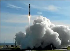  ??  ?? Rocket Lab’s first commercial Electron rocket launch is lifting six satellites and a drag sail demonstrat­or to a low Earth orbit.