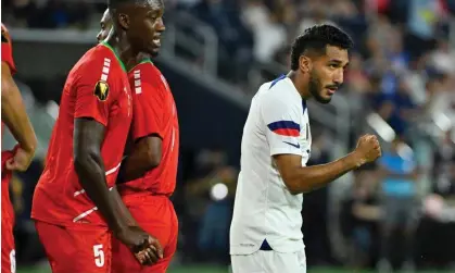  ?? Photograph: Jeff Curry/USA Today Sports ?? Jesús Ferreira reacts after scoring a goal against St Kitts and Nevis in a Concacaf Golf Cup group-stage match on Wednesday in St Louis.