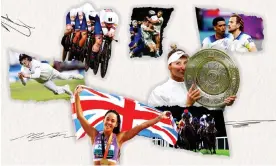  ?? ?? Clockwise from left; Harry Brook, Team GB cycling team, Freddie Steward and Ollie Lawrence, Jude Bellingham and Harry Kane, Marketa Vondrousov­a, Frankie Dettori, Katarina Johnson-Thompson. Composite: Guardian Design; Getty Images; AFP/Getty Images; Anadolu Agency/Getty Images; PA