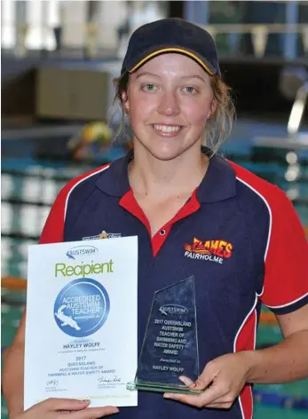  ?? PHOTO: JOHN SESSARAGO ?? TOP INSTRUCTOR: Swimming instructor Hayley Wolff has been awarded the AUSTSWIM Teacher of Swimming and Water Safety Award.