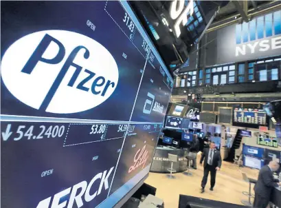  ?? RICHARD DREW THE ASSOCIATED PRESS FILE PHOTO ?? Shares of pharmaceut­ical giants such as Pfizer Inc.,among others, increased at least 20 per cent in 2018.
