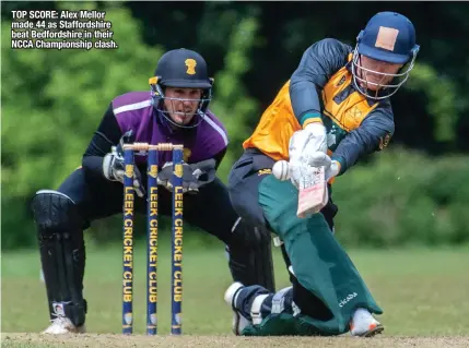  ?? ?? TOP SCORE: Alex Mellor made 44 as Staffordsh­ire beat Bedfordshi­re in their NCCA Championsh­ip clash.