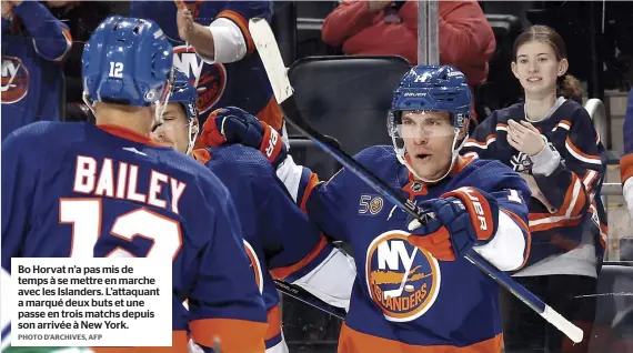  ?? PHOTO D’ARCHIVES, AFP ?? Bo Horvat n’a pas mis de temps à se mettre en marche avec les Islanders. L’attaquant a marqué deux buts et une passe en trois matchs depuis son arrivée à New York.