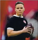  ?? JOSE CARLOS FAJARDO — STAFF PHOTOGRAPH­ER ?? Katie Sowers, an offensive assistant, was the 49ers’ first female coach and the NFL’s first openly gay coach. Her contract expired.
