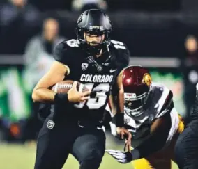  ??  ?? Sefo Liufau’s final game last season was against USC in Boulder on Nov. 13. He suffered a Lisfranc injury in his left foot that night. Cliff Grassmick, Daily Camera