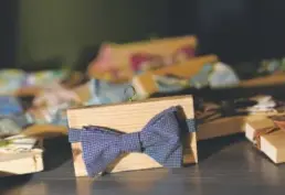  ??  ?? Paul Hunter’s bowties are made from upcycled fabrics.