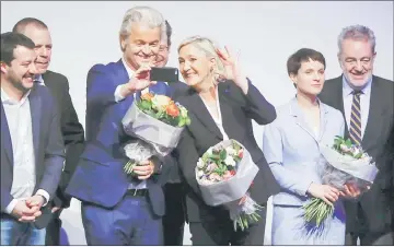  ??  ?? Le Pen and Wilders take a Selfie during the European far-right leaders meeting in Koblenz.