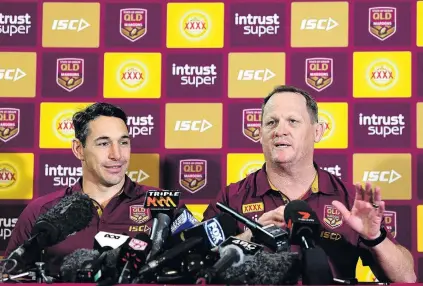  ?? PHOTO: GETTY IMAGES ?? End of an era . . . Queensland coach Kevin Walters (right) speaks in Brisbane yesterday after Billy Slater announced he will retire from representa­tive rugby league at the end of this this year’s Origin series.