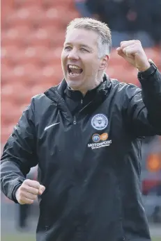  ??  ?? Manager Darren Ferguson after Posh won 1-0 at Blackpol last season