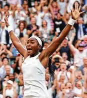  ?? Daniel Leal-Olivas / Getty Images ?? Cori Gauff is as stunned as anyone after rallying to beat Polona Hercog in the third round Friday.