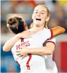  ??  ?? Level terms: Nikita Parris celebrates after scoring England’s third