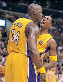  ??  ?? KOBE BRYANT ONCE called Shaquille O’Neal “fat and out of shape,” but they won three NBA championsh­ips together.