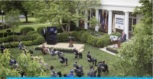  ??  ?? WASHINGTON: US President Donald Trump speaks during a press briefing about coronaviru­s testing in the Rose Garden of the White House on May 11, 2020 in Washington, DC. — AFP