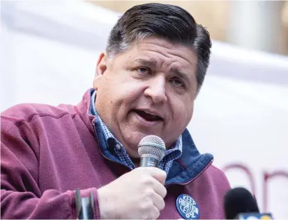  ?? PAT NABONG/SUN-TIMES FILES ?? Gov. J.B. Pritzker speaks during a pro-abortion rights rally in May in the Loop.