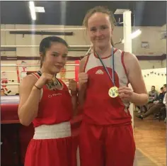  ??  ?? Abbie Doyle and Daina Moorehouse with their gold medals at the Dublin League finals.