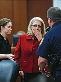  ?? Karen Warren / Houston Chronicle ?? Sandra Melgar howled after jurors convicted her of murder in the death of her husband. She faces five years to life in prison.