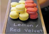  ??  ?? Lemon and red velvet macarons at B&amp;B Bakery, made with almond flour, are gluten-free.