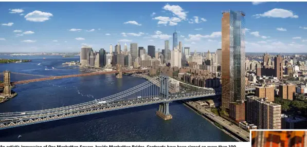  ??  ?? An artist’s impression of One Manhattan Square, beside Manhattan Bridge. Contracts have been signed on more than 100 apartments, with 715 units still to be sold. Right, Raizy Haas, senior vice president of developmen­t at Extell Developmen­t