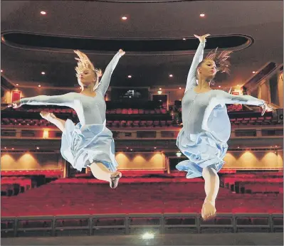  ?? PICTURE: SIMON HULME. ?? DANCING FOR JOY: Keziah Dean, left, and Isabelle Heath from the Northern Academy of Performing Arts appear on the stage of Hull New Theatre, which reopens in September after a £16m upgrade which will bring West End hits to the city.