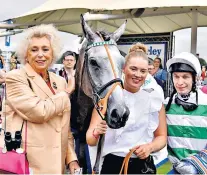  ?? ?? High class: Kirsten Rausing (right), who was presented with the Telegraph Lifetime Achievemen­t Award at the recent Cartier Awards, with one of her stallions, Study Of Man; celebratin­g (below) the win of Alpinista in the Yorkshire Oaks at York in August