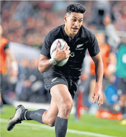  ??  ?? All Blacks winger Rieko Ioane scores a try during the first Test against the British and Irish Lions.