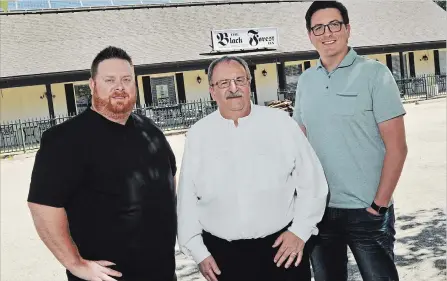  ?? BRENT DAVIS WATERLOO REGION RECORD ?? Ignite Restaurant Group partners Ryan Lloyd-Craig, left, Willy Huber and Neil Huber in front of the former Black Forest Inn in Conestogo.