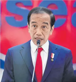  ?? AFP ?? Indonesian President Joko Widodo delivers a speech at the 2021 Asean summit. Jakarta has been under pressure by the US to limit or even suspend Russia from attending the G20 summit.